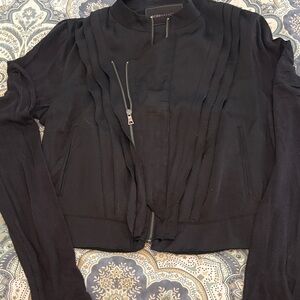 BCBGMaxAzria Black Textured Zip-Front Bomber Jacket